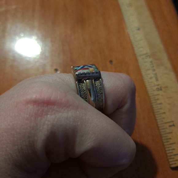 Multicolor Geometric Inlay Ring - Picture 5 of 11